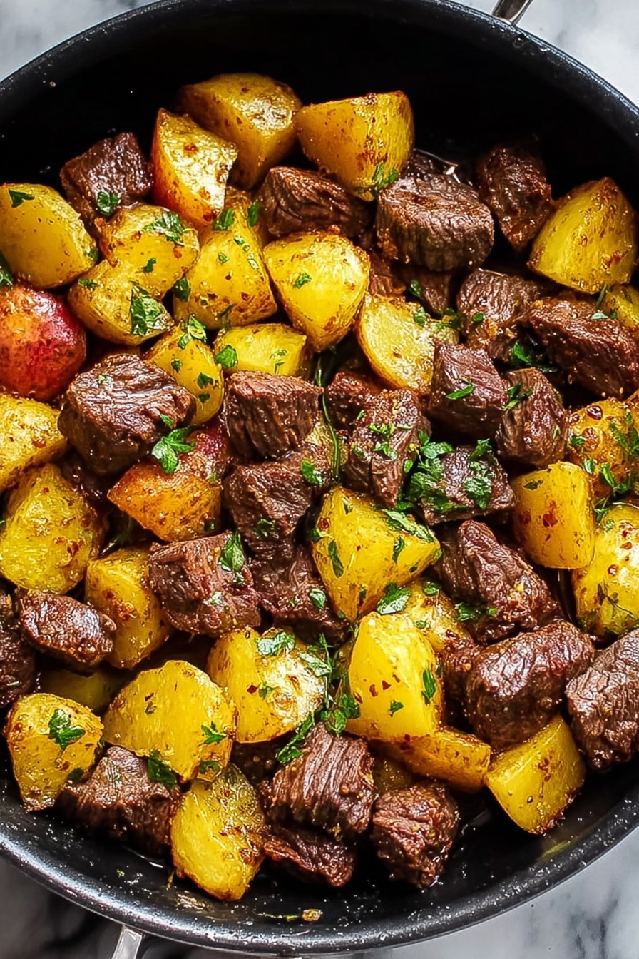 The dish shows one layer of mashed potatoes, smooth and creamy with a light yellow color, spread evenly on the bottom of a white bowl. On top, there is a layer of small, dark brown seared meat pieces, arranged in the center. The meat is covered with green herb sauce that looks oily and fresh, with small bits of garlic and parsley visible. Some white grated cheese is sprinkled lightly over the top of the meat and sauce. The bowl is placed on a white marbled surface, with fresh parsley and garlic bulbs nearby, and a block of butter on the side. Photo taken with an iphone --ar 2:3 --v 7