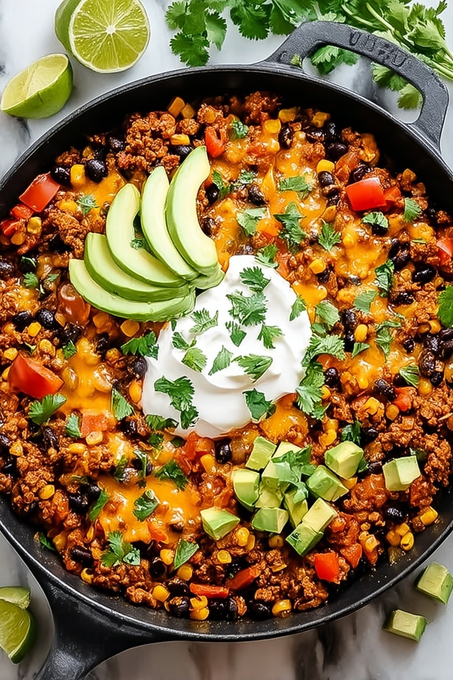The image shows a close-up of a white pan filled with raw minced meat that is pink and light brown in color. A woman's hand is visible from the top left corner, tilting a small clear glass bowl, pouring brownish ground spices over the meat. In the background, there is a wooden spoon resting on the pan, partially blurred. The whole scene is set on a white marbled surface. photo taken with an iphone --ar 2:3 --v 7