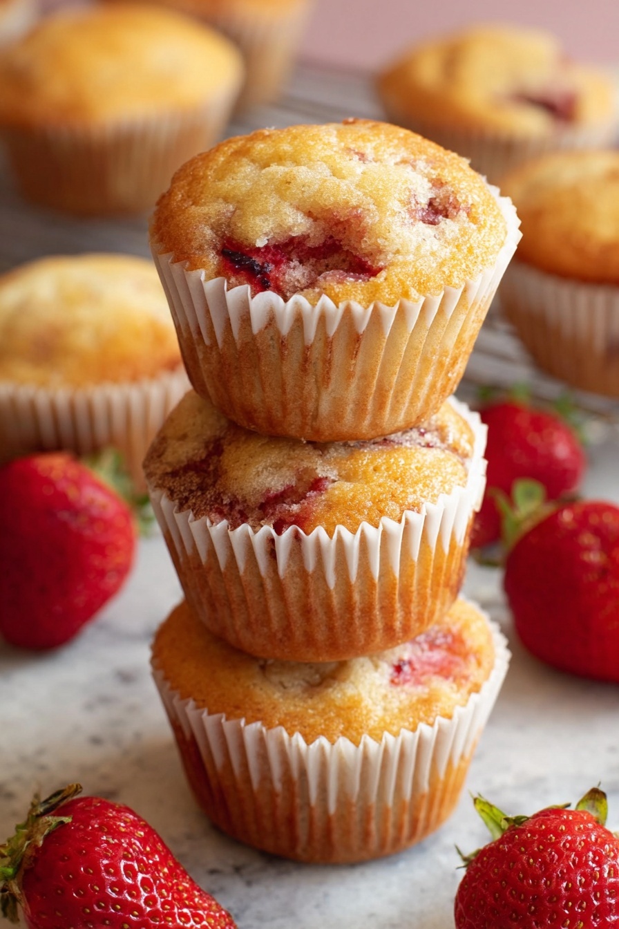The image shows two black muffin pans placed on a white marbled surface. Each pan holds six white paper liners filled with batter that looks thick and creamy, with visible small pieces of red fruit mixed inside. The red fruit pieces are scattered unevenly within the batter in each liner. The batter is mounded up in each liner, showing a rough and slightly bumpy texture. A cloth with white, yellow, and red colors is partially visible on the right side of the image. Photo taken with an iphone --ar 2:3 --v 7